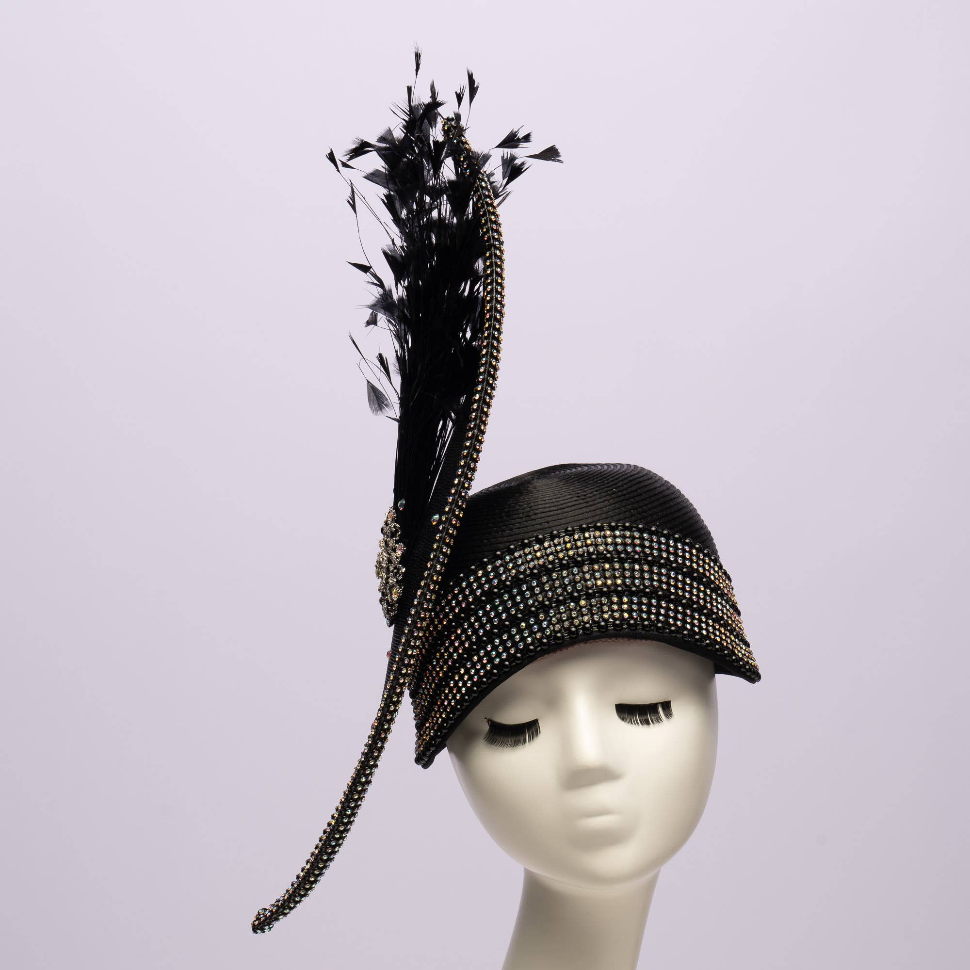 KaKyCo - Wholesale Fascinator Hat - Women's - Stone bending satin cloche with brooch and feather | AJ779Y1