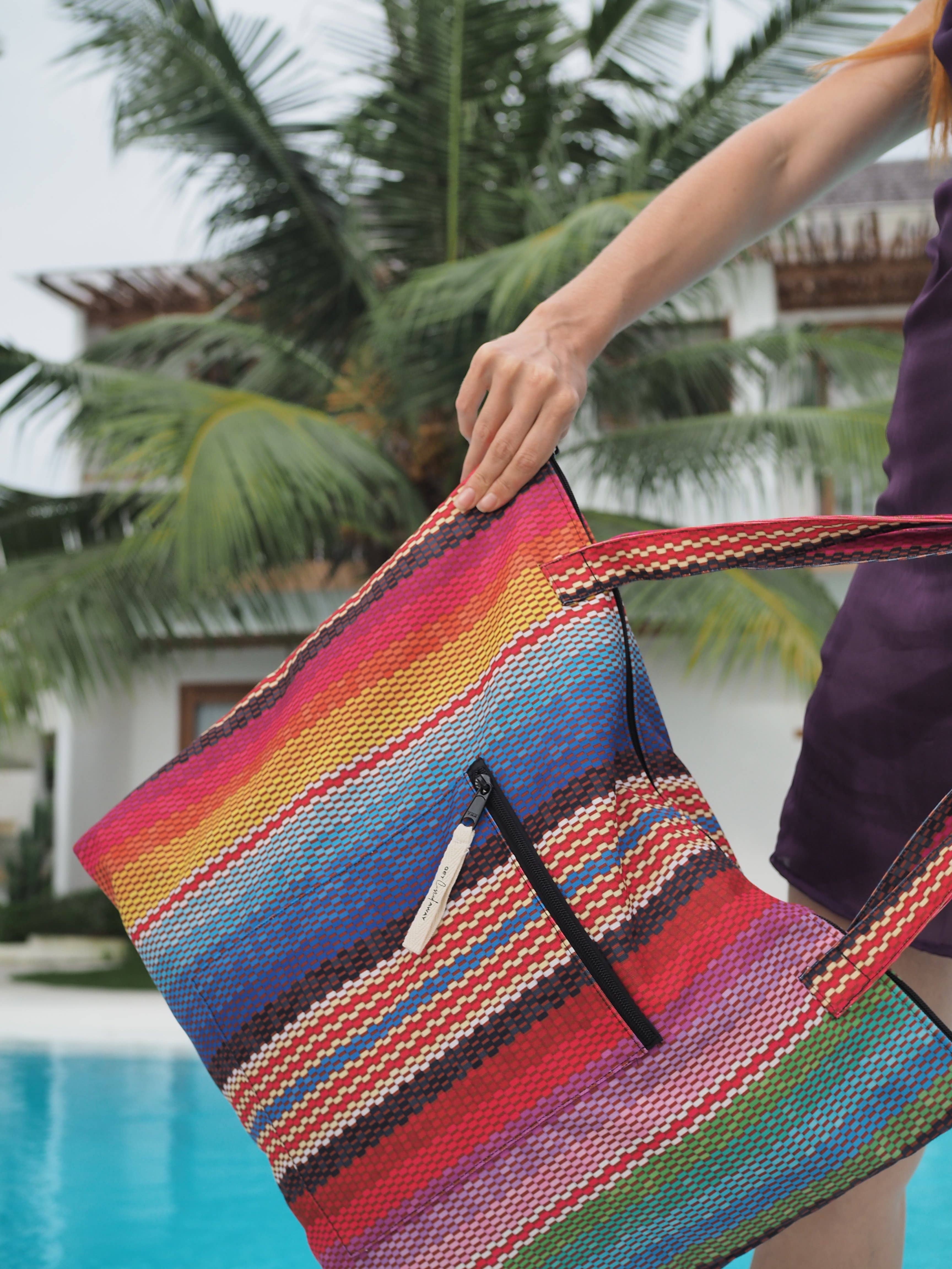 Various prints and colors available Mexican Blanket Tote Bag for wholesale on Faire2