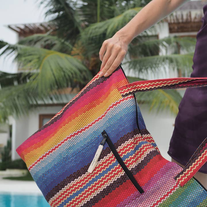 Various prints and colors available Mexican Blanket Tote Bag for wholesale on Faire2