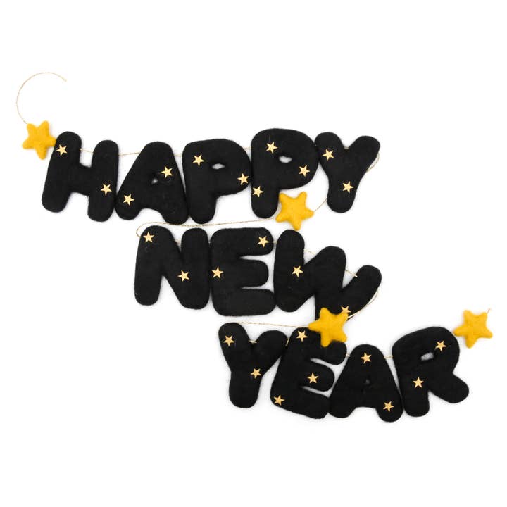 Felt Letter - HAPPY NEW YEAR in Black with Stars for wholesale by The Felt Pod