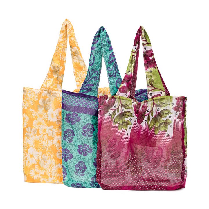 Matr Boomie Fair Trade - Wholesale Grocery/Shopping Bag - Reusable Fold-Up Shopping Bag - Assorted Upcycled Sari0