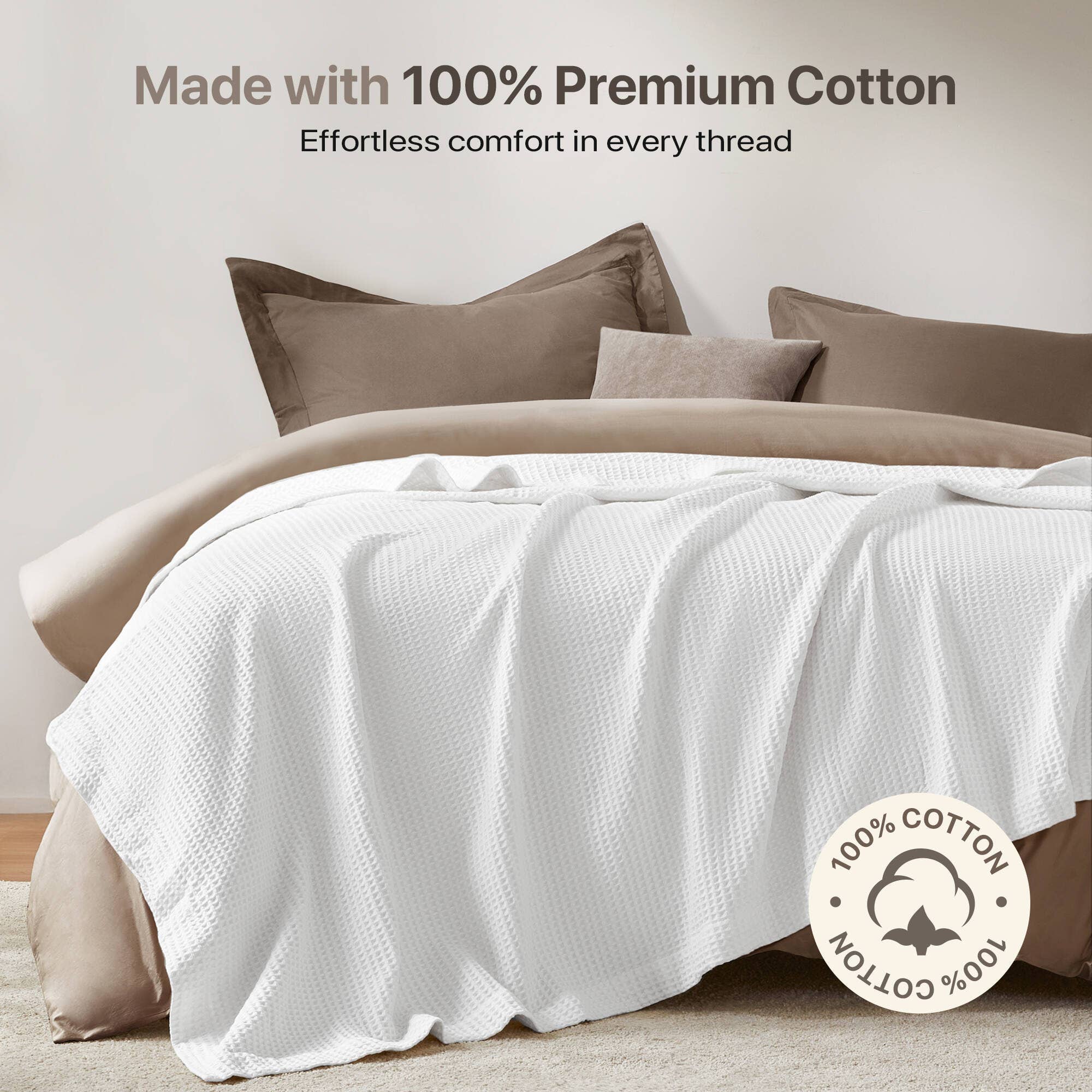 Olliix - Wholesale Bedding Blanket - 100% Cotton Waffle Weave Cozy Bedding Blanket, White9