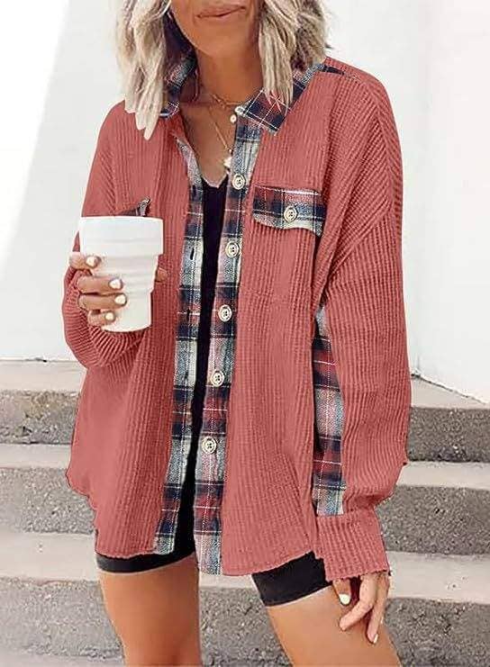 Queen Fashion – wholesale Jacket – Women's – sleeve top melliflo waffle knit plaid shacket14