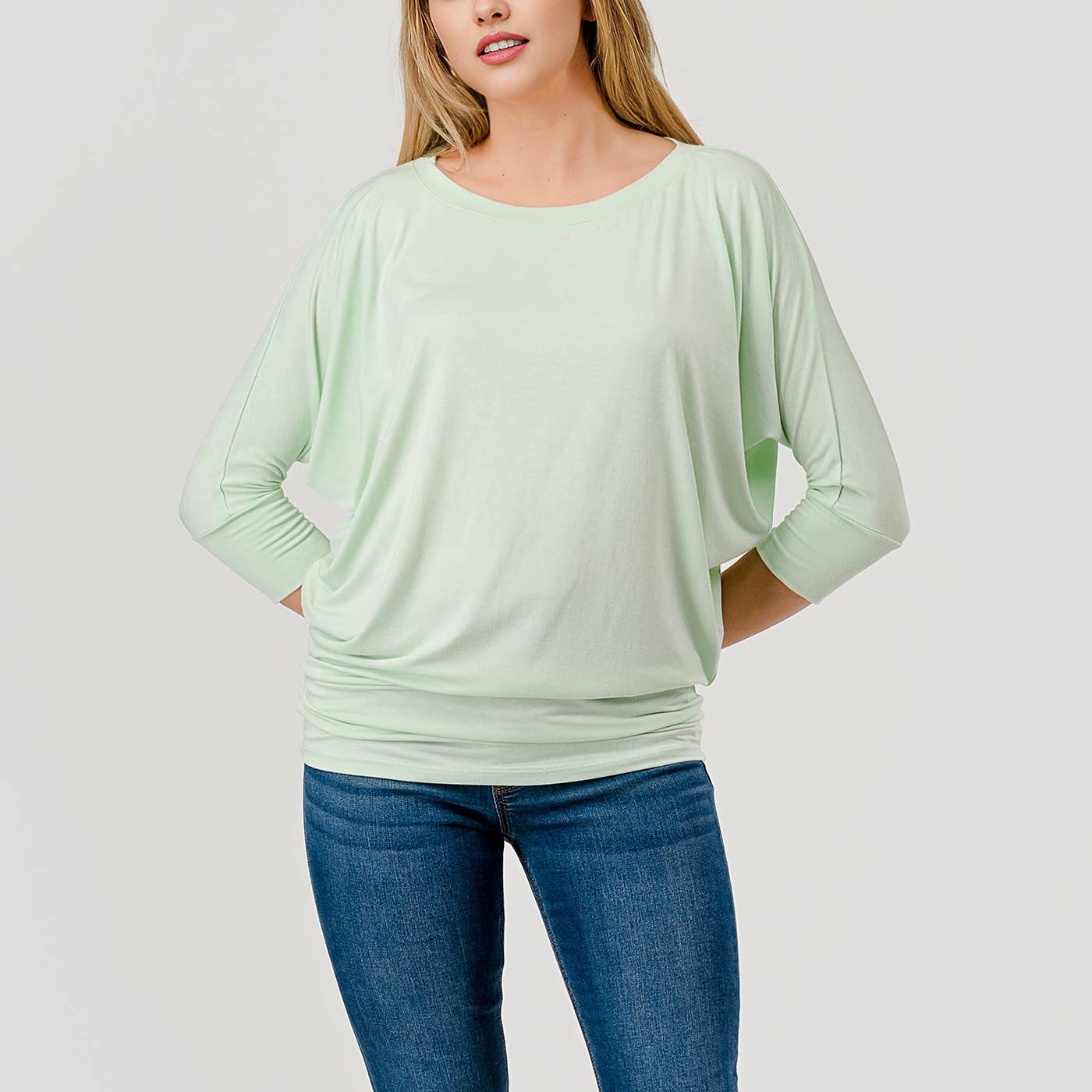 Heimious - Wholesale Knit Top - Women's - 3/4 Dolman Sleeve Round neck Modal Jersey  Top, 250342