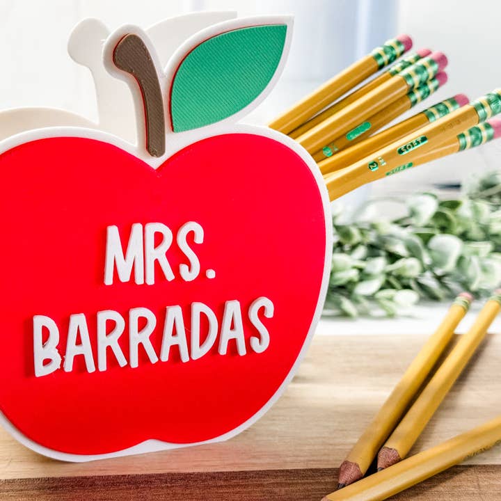 Personalized Apple Pencil Holder – Teacher Name Desk Decor for wholesale by Lumber Revolution