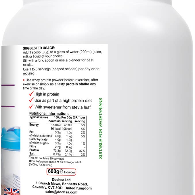 Dochsa Ltd – wholesale Protein/superfood powder – Whey & Bean Chocolate Powder 600g (21.16oz) Shake 2