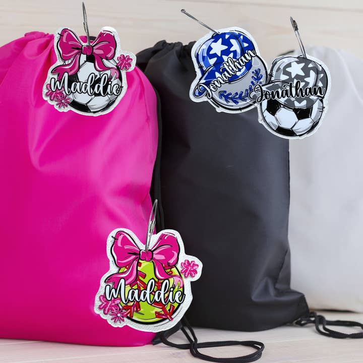 Customizable Spirit Sport Acrylic Bag Tags for wholesale by Krafts and Junk TX
