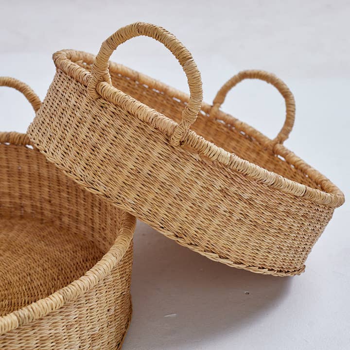 Tan Handcrafted Bolga Woven Trays for wholesale on Faire