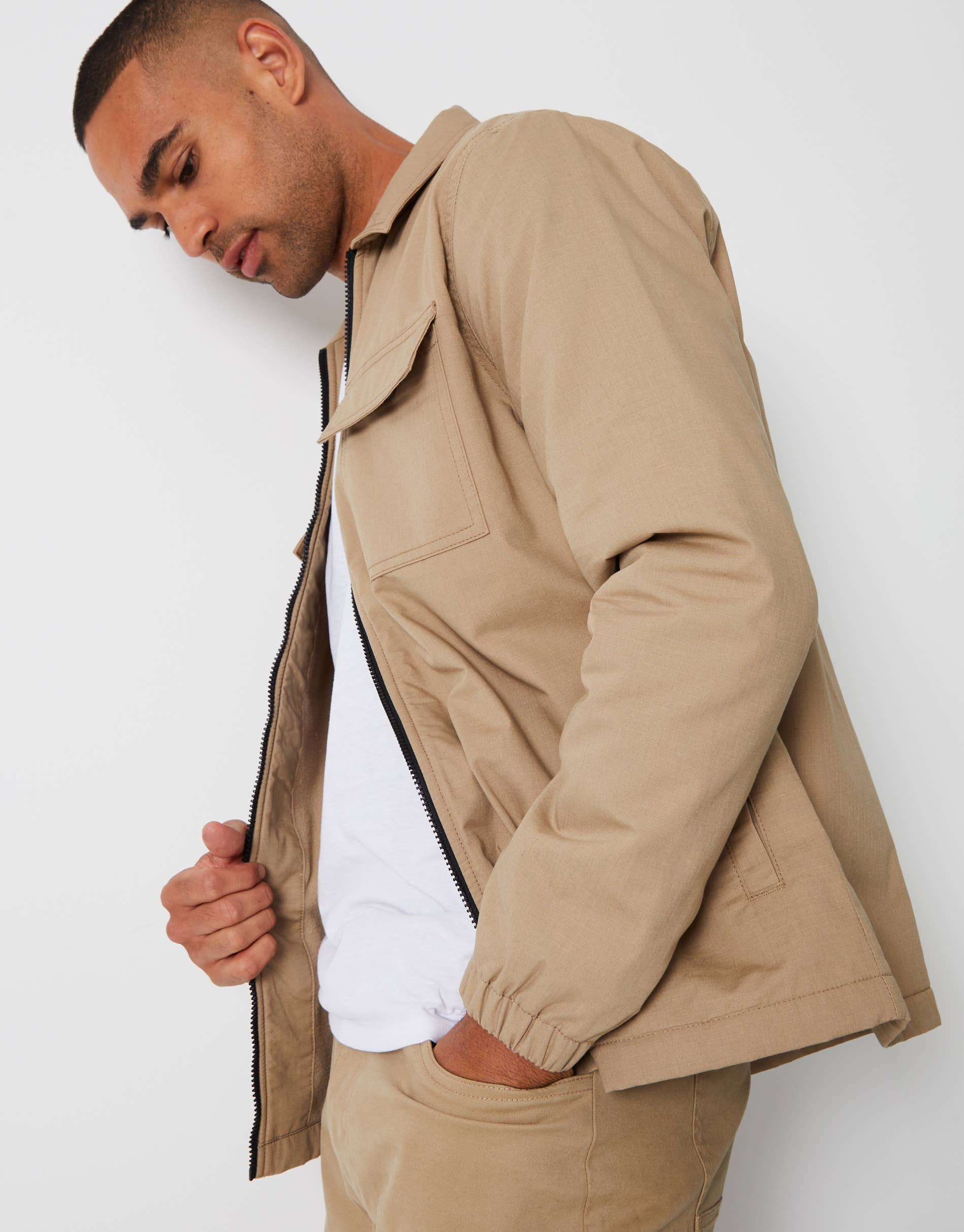 Stone Men's Zip Through Cotton Shacket for wholesale on Faire3