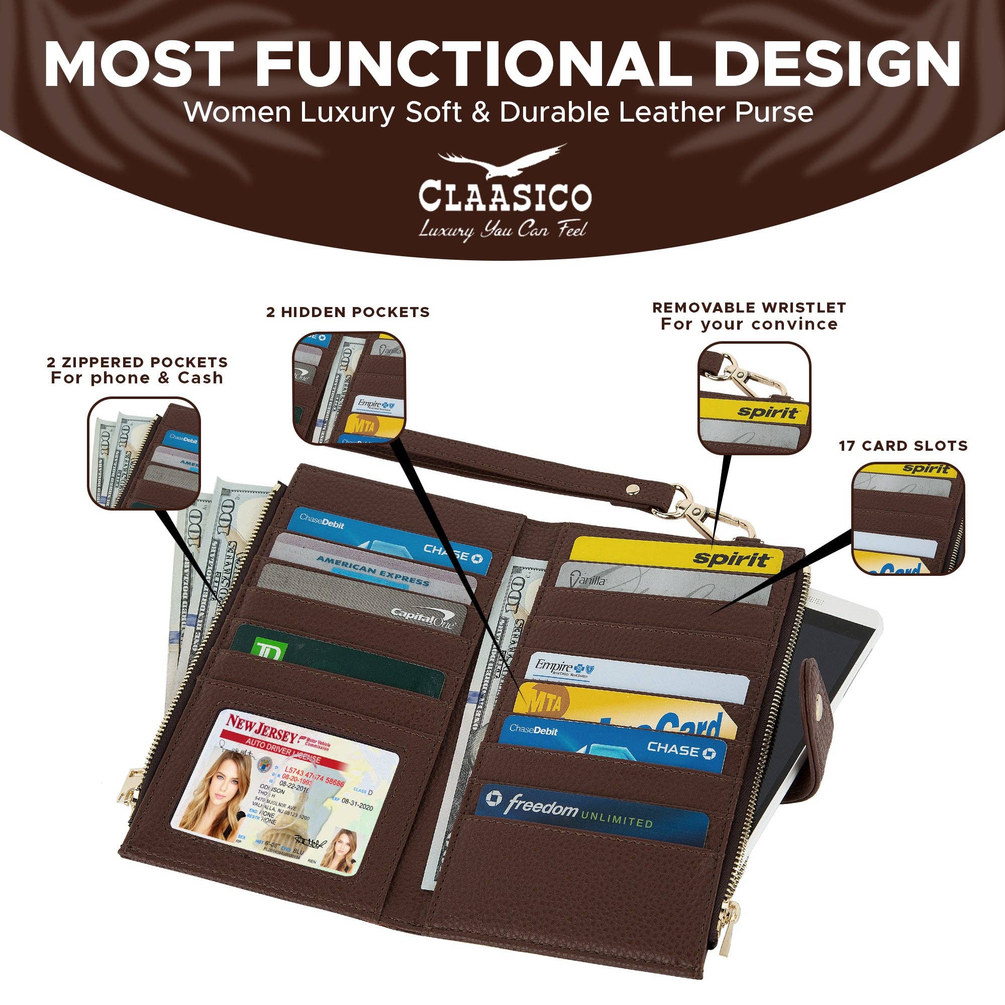 Claasico - Wholesale Phone Wallet - Women's - Women’s RFID wristlet wallet phone holder27