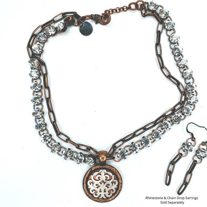 Rhinestone Double Necklace With Pendant - Bronze for wholesale by Beauty In Stone Jewelry