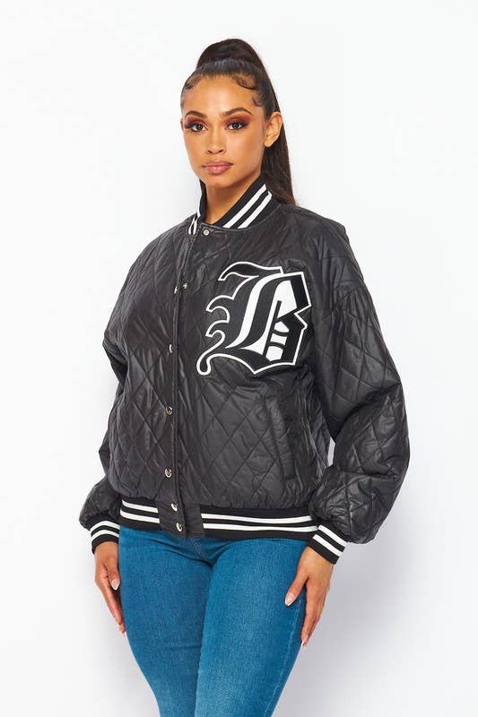 Boswell - Wholesale Varsity/Baseball Jacket - Women's - Printed B Varsity Front Button Jacket0
