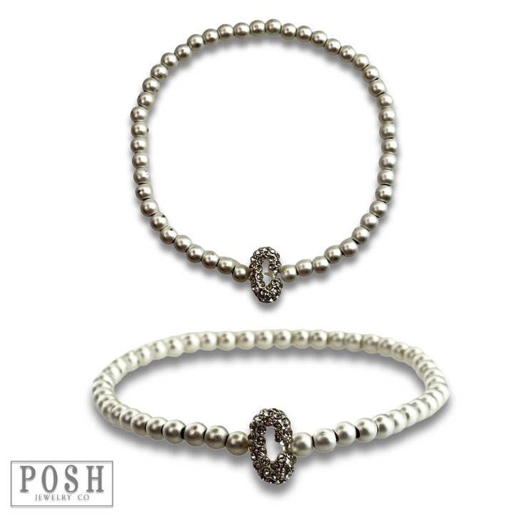 Pink Panache Brands - Wholesale Beaded Bracelet - Bead bracelet with rhinestone inital5