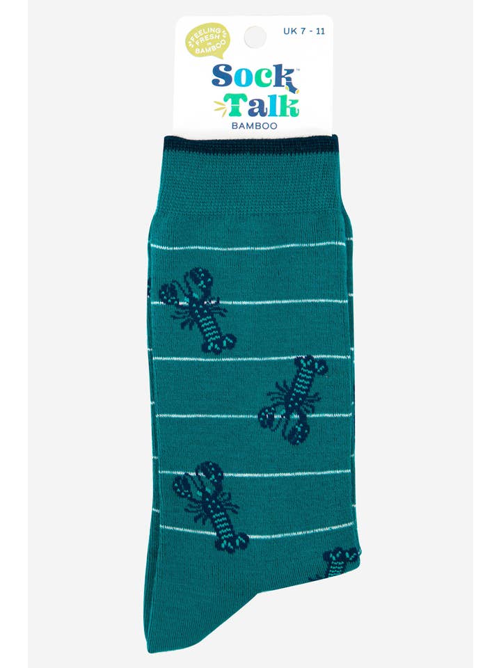 Sock Talk - Wholesale Socks - Men's - Men's Lobster Bamboo Socks Stripe in Aqua Blue3