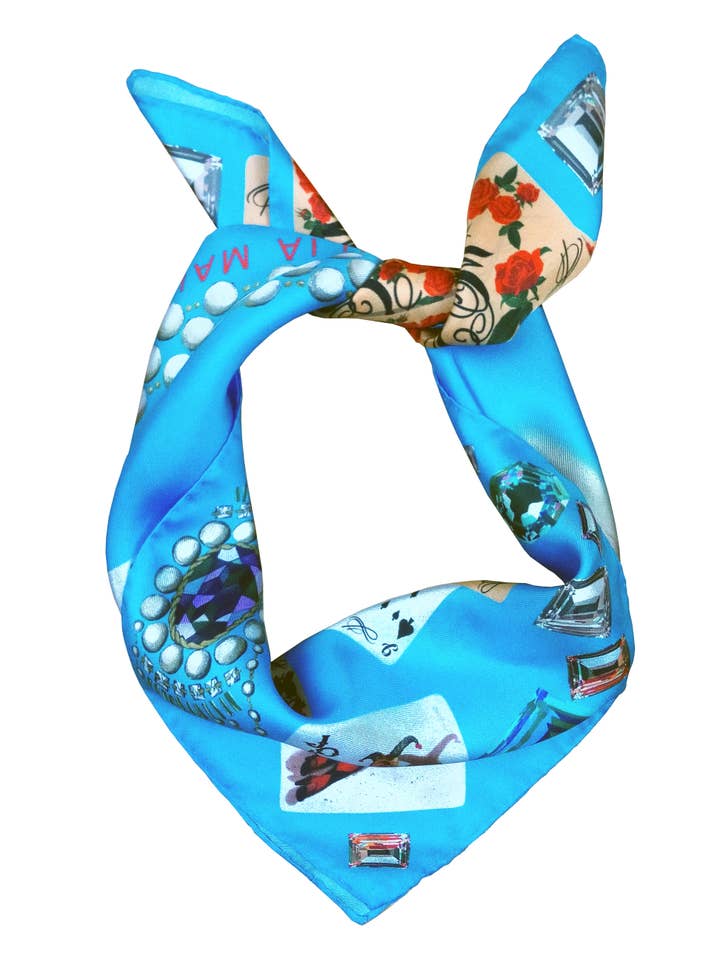 Plaisir D'Amour Silk Scarf-Bleu for wholesale by Emilia Mala