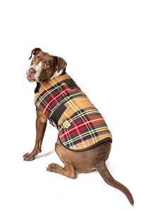 CHILLY DOG LLC - Wholesale Pet Coat - Dog - Tan Tartan Dog Blanket Coat2