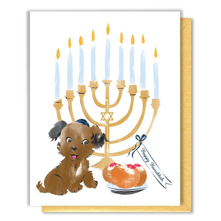 Cartão de Cachorrinho com Menorá de Hanukkah por atacado de Driscoll Design