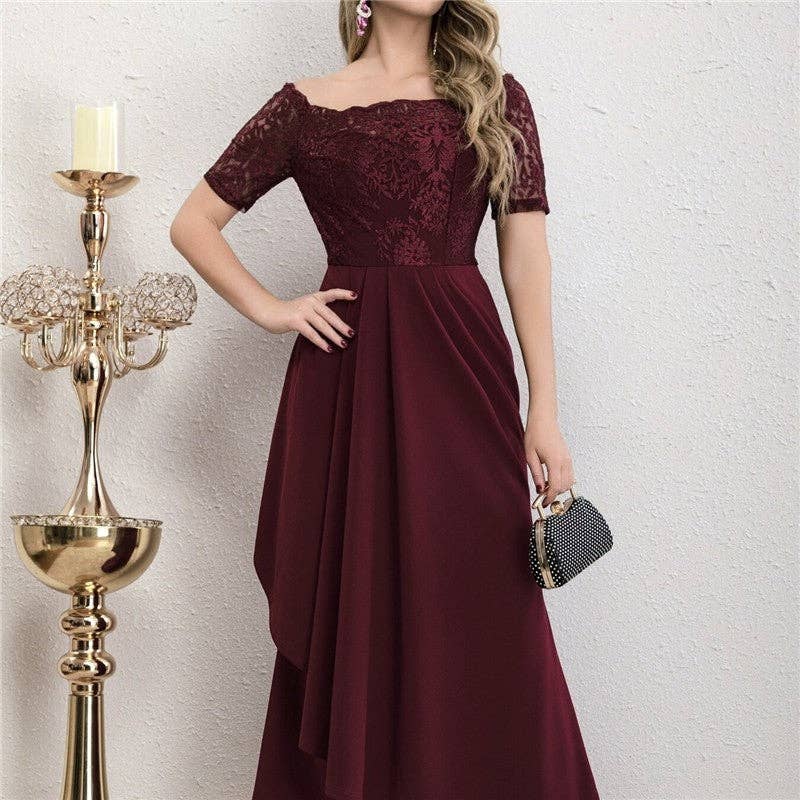 FurDecoration - Vente Robe de soirée – femme - Robe formelle à manches longues et patchwork en dentelle3