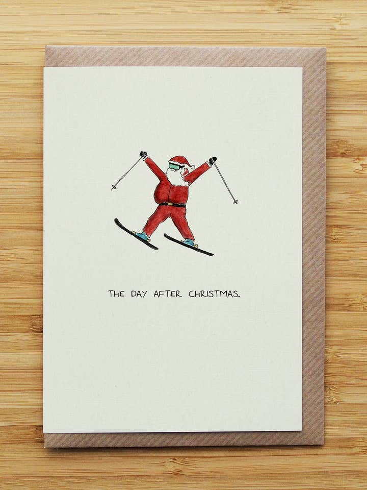Santa Ski Christmas Card - Funny - Recycled Card for wholesale by RossJDesigns