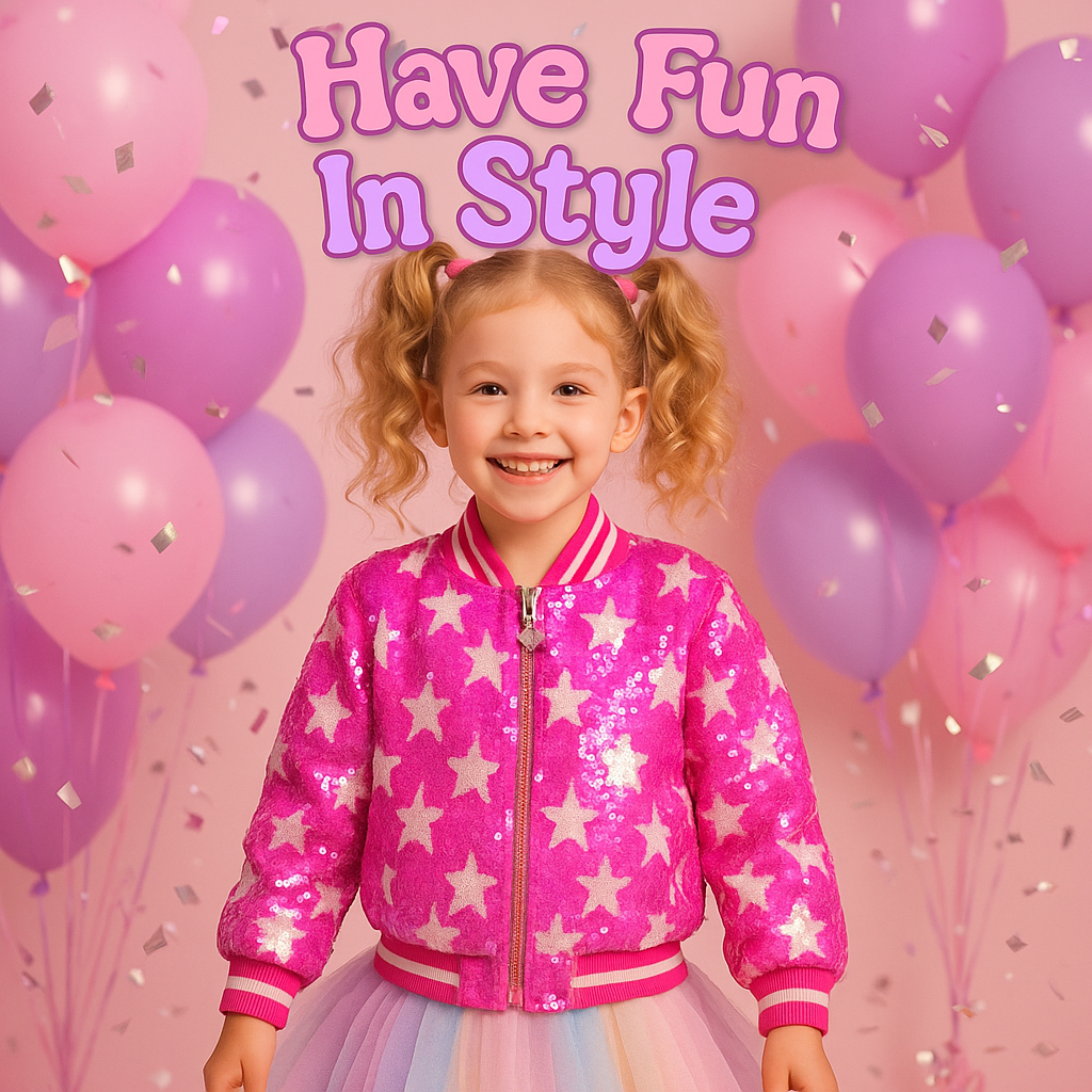 Rebelde Planet - Wholesale Bomber Jacket - Kids - Hot Pink with white star sequin bomber jacket5