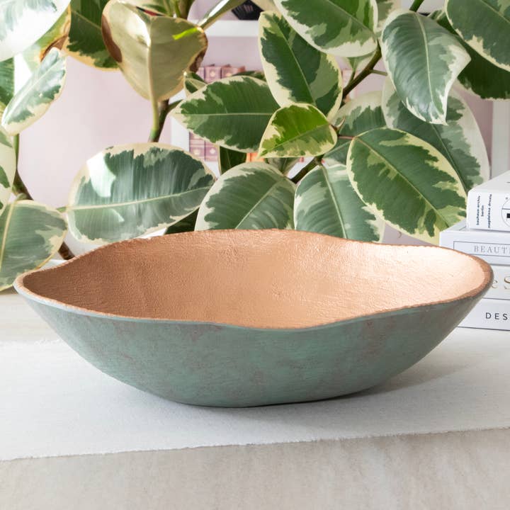 Andaluca - Wholesale Decorative Plate/Dish/Bowl - Cast Metal Turquoise Copper Finish Decorative Bowl 15in