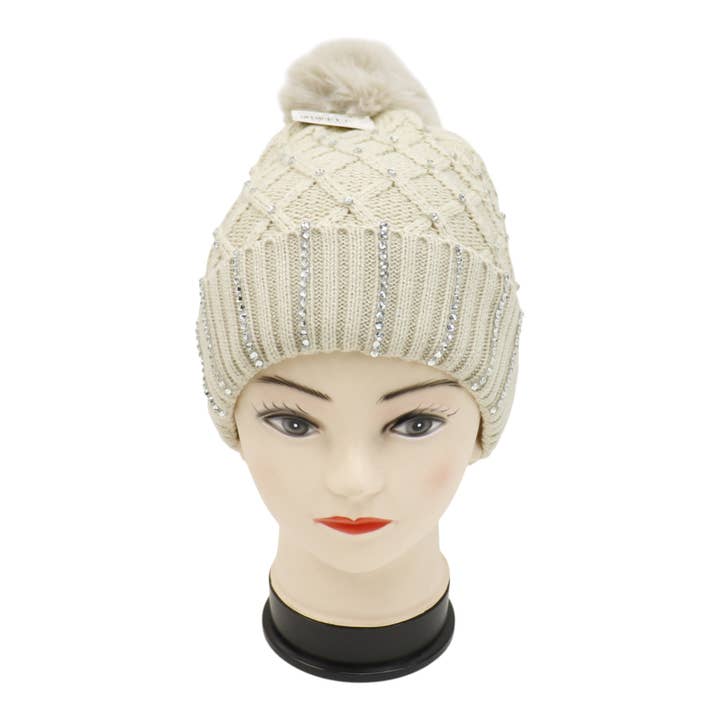 DIVERSE Pom Pom Mössa med Strassdekoration H20-45 (12ST) för wholesale på Faire5