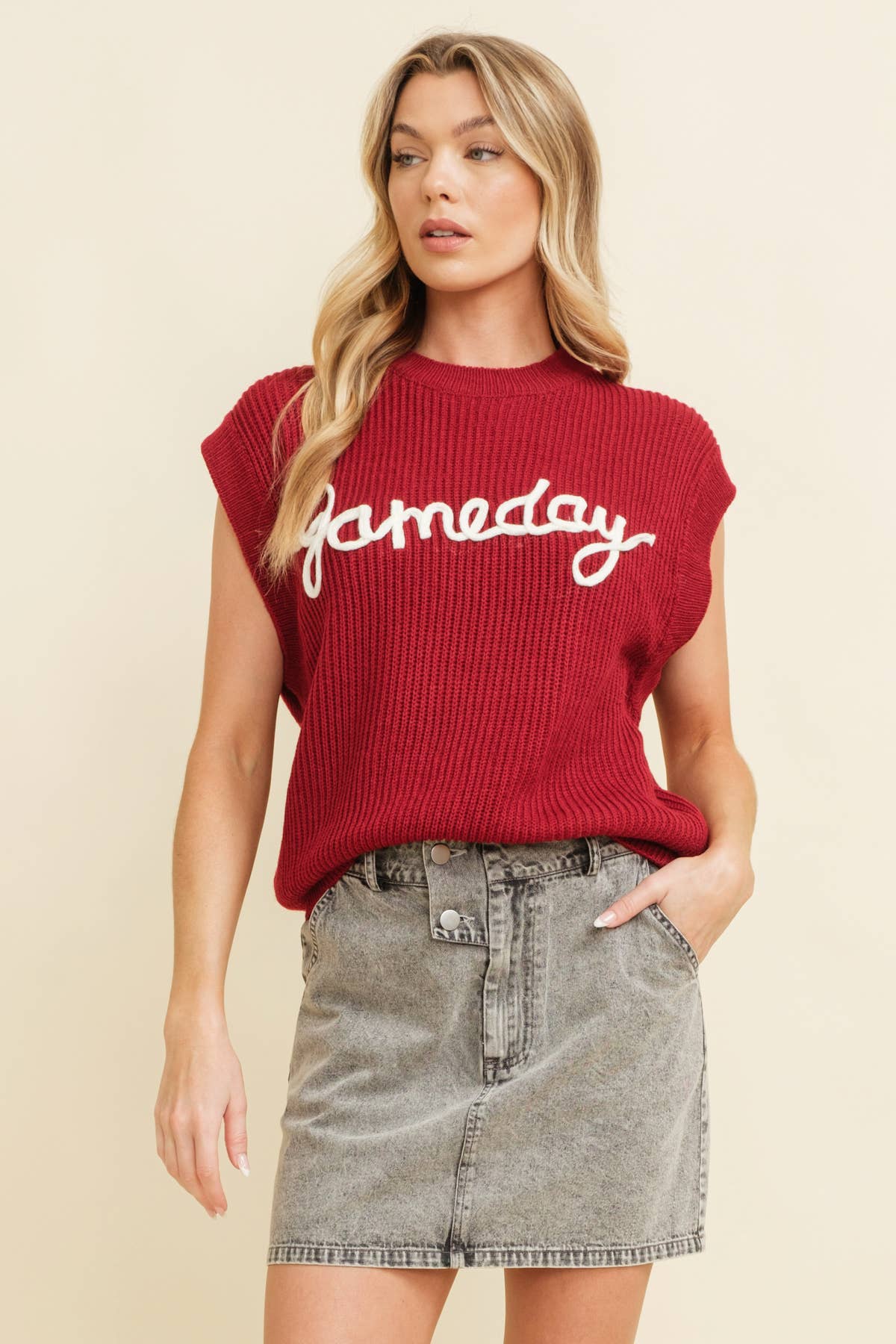 Cloud Ten - Wholesale Sweater Vest - Women's - CSW10210-1 - 'GAMEDAY" EMBROIDERED SLEEVELESS SWEATER VEST
