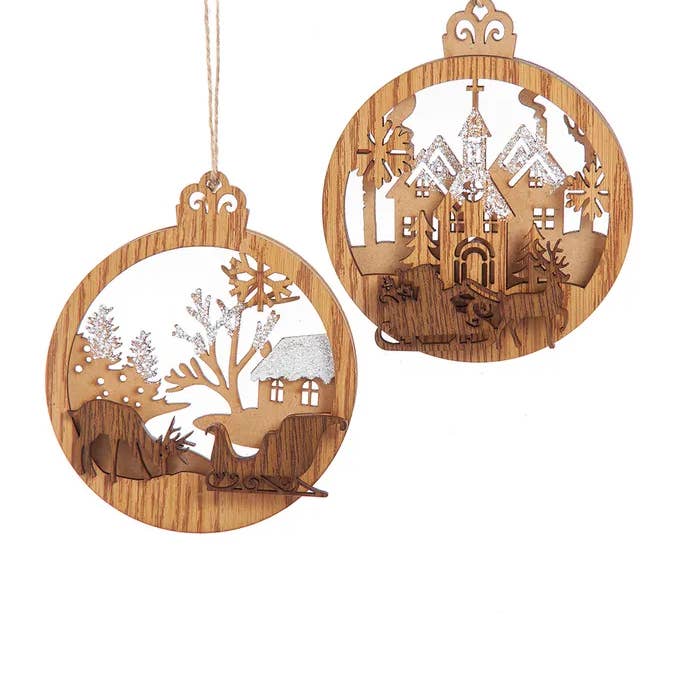 4.3" Wooden Reindeer/House Ornaments 2 Assorted for wholesale by Kurt S. Adler, Inc.