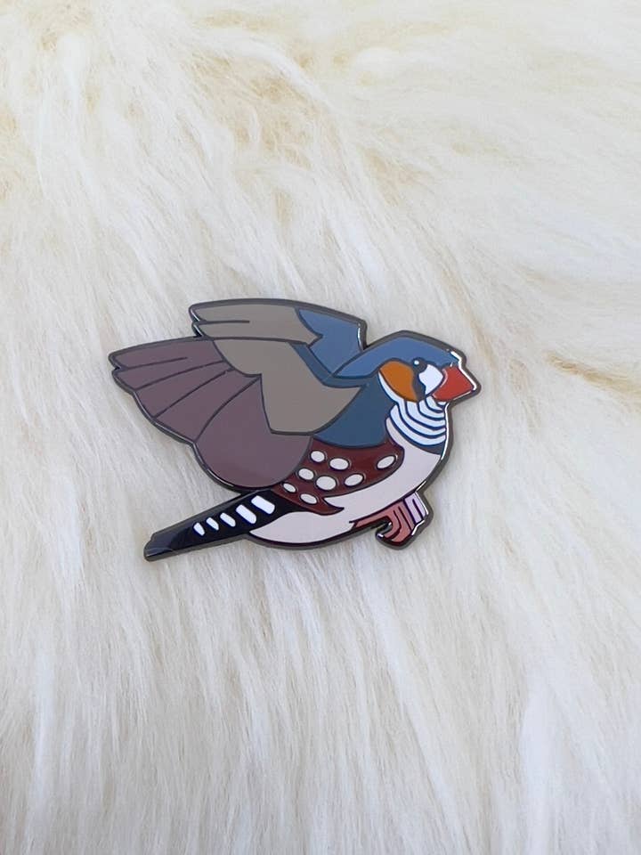 Zebra Finch Hard Enamel Pin | Finch Pin | Bird Pin | Art Dec for wholesale by Roamin' Bison Workshop