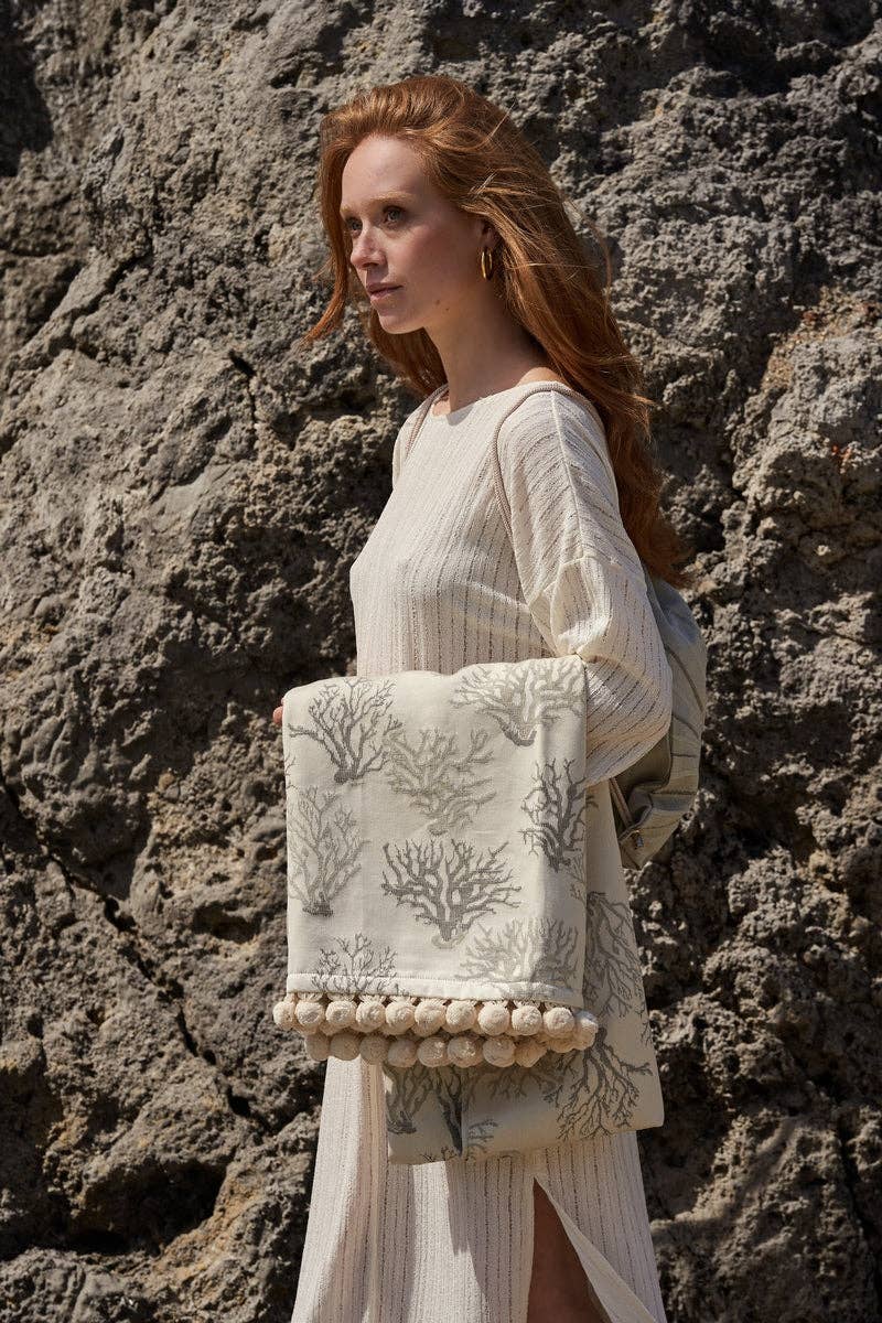 BUSATTI - Wholesale Tablecloth - Beach Towel Coralli cotton 100% with ponpon1