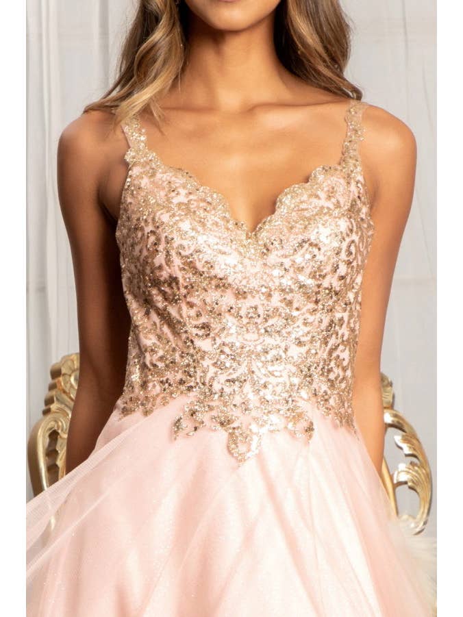 Tux-USA® - Wholesale Gown - Women's - Sequin Embellished Bodice V-Neck A-Line Prom Dress w/ Leg Slit4