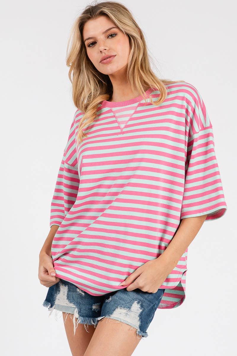 Sewn and Seen - Wholesale Tunic - Women's - STRIPED OVERSIZED SHORT SLEEVE TOP 24