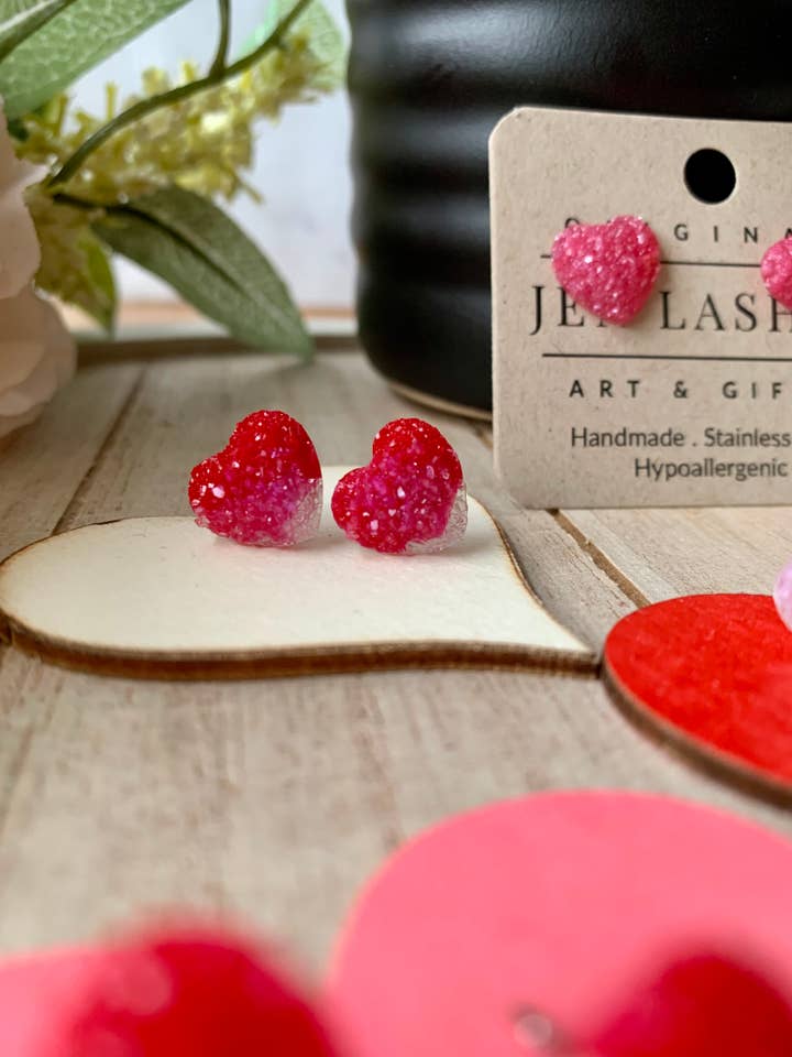 Druzy Resin Heart Stud Earrings for wholesale by Jen Lashua | Home Decor & Gifts