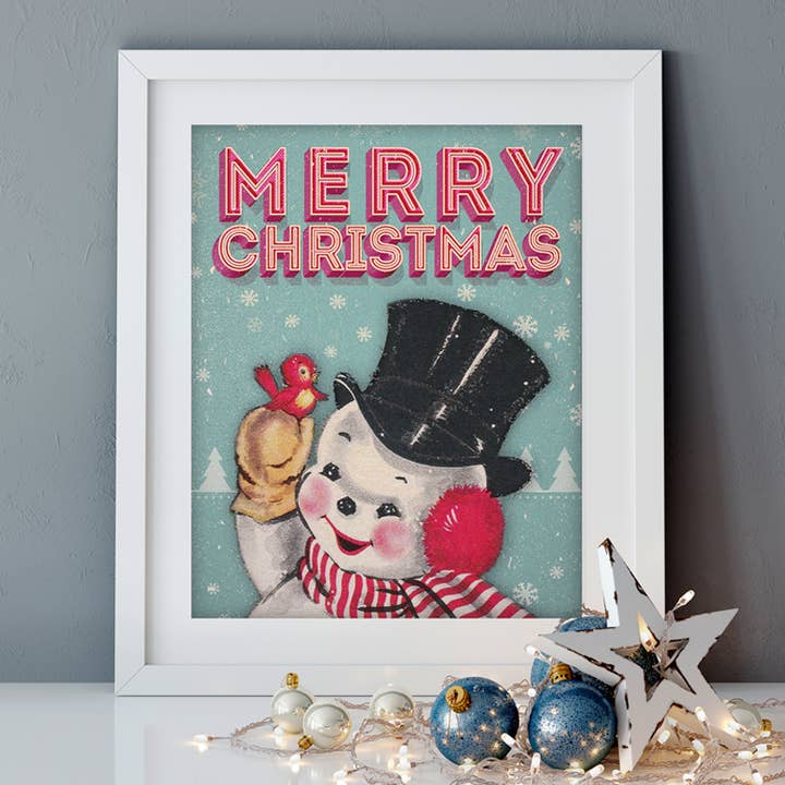 Salty Alyce - Wholesale Christmas Wall Art - Merry Christmas-Vintage Frosty the Snowman Print