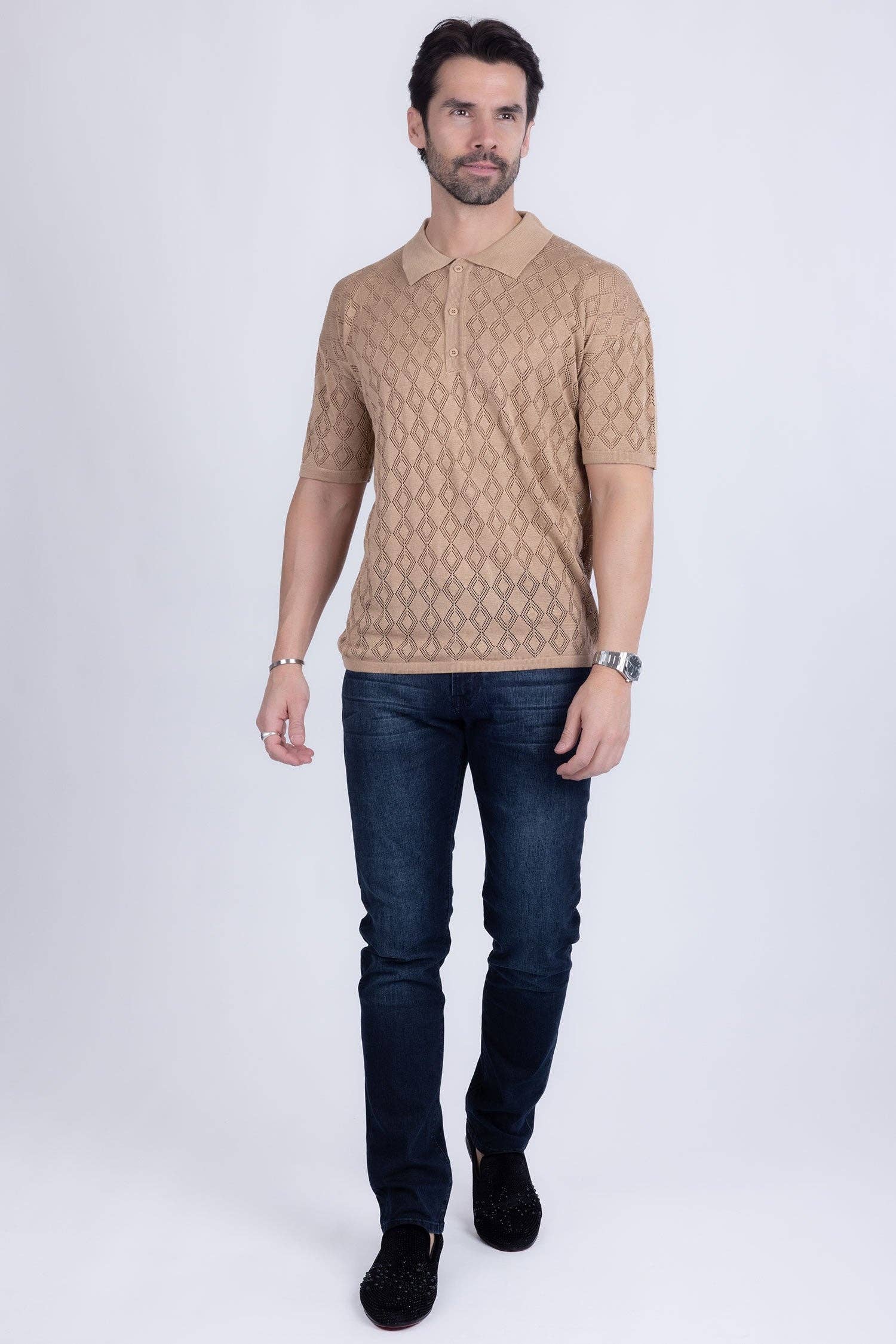 BARABAS - Venta al por mayor Polo - Hombre - Camisetas Polo Transparentes Elásticas Geométricas para Hombre 5P1210