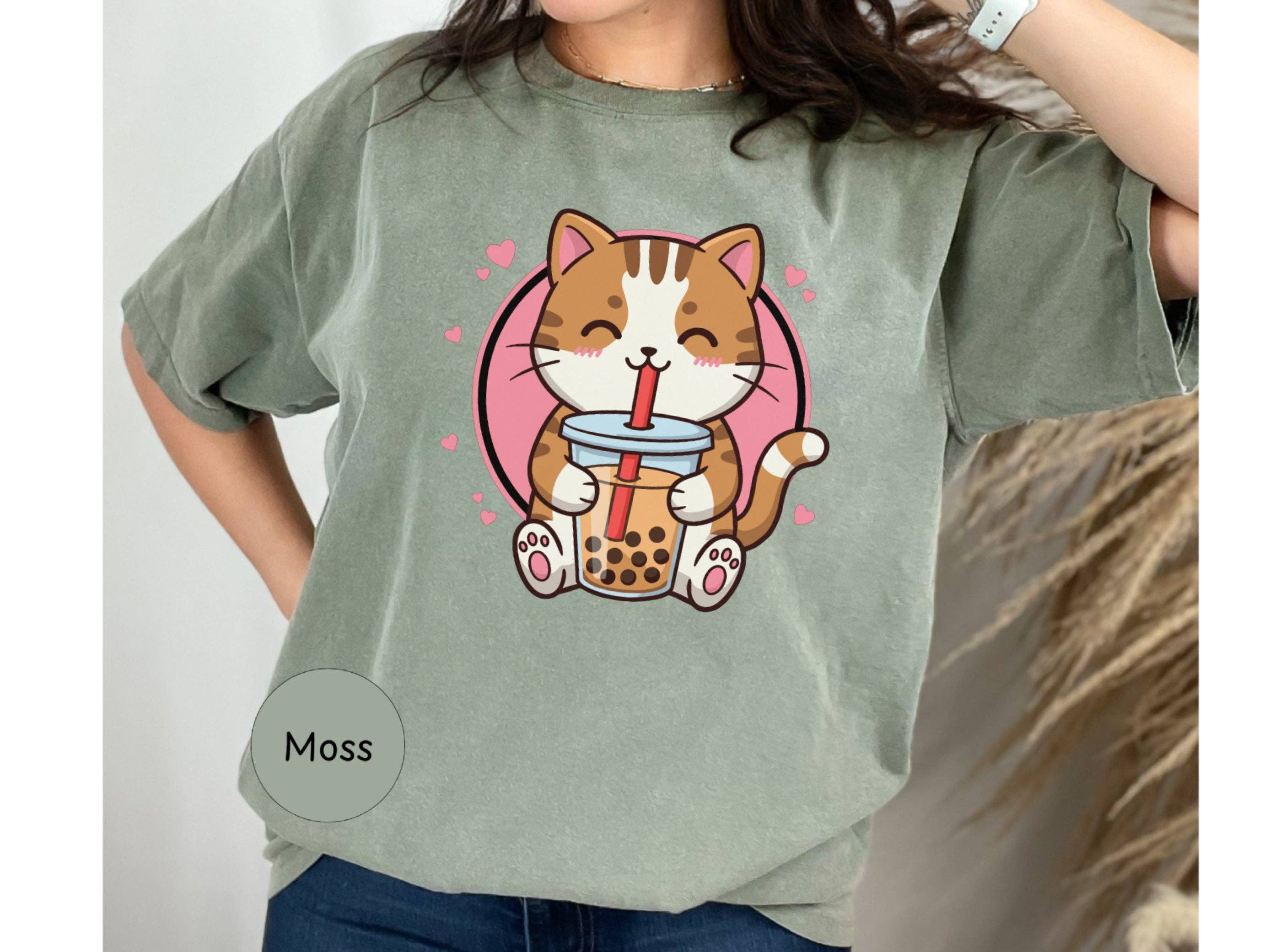 Graphic Galore - Wholesale Screen Printed T-Shirt - Women's - Anime Kawaii Cat Boba Tea Shirt, Cute Japanese Neko Tee For The Anime Fan, Boba Lover Shirt, Gift For The Japanophile, Adorable Kitten Shirt2