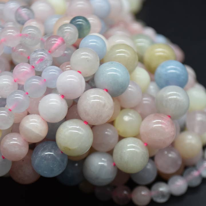 Grade A Natural Beryl/Morganite Round Gemstone Beads for wholesale by Oriental Direct Craft Supplies