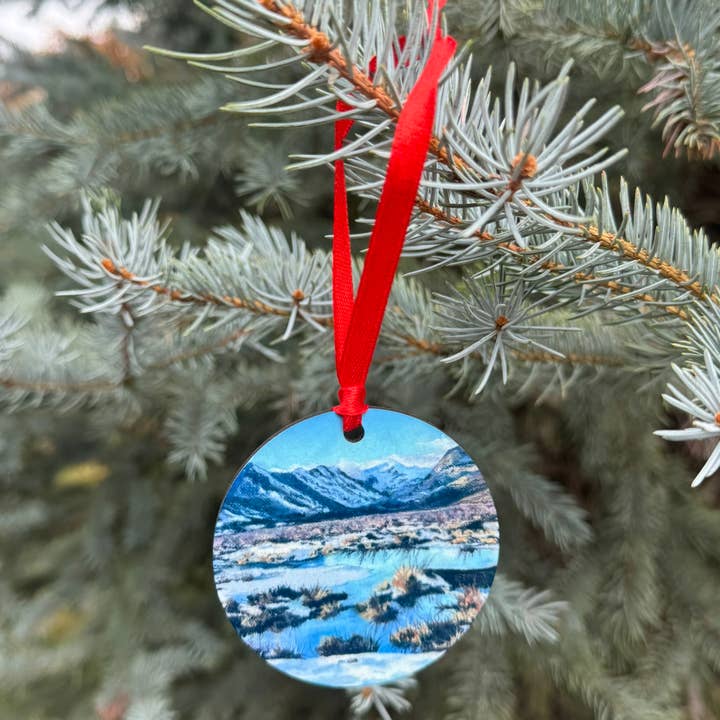 Winter Colorado Mountains Ornament for wholesale by Duck Girl Art