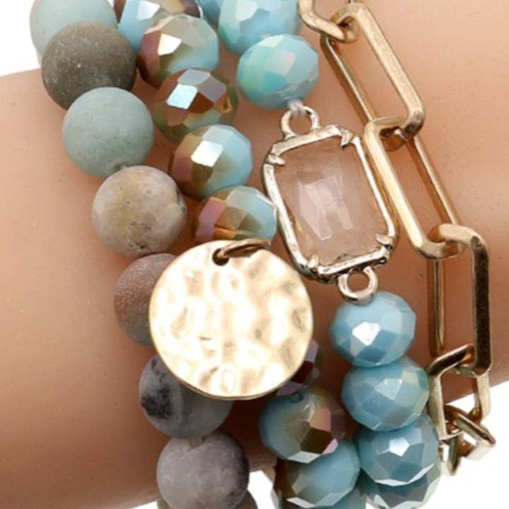 MiMi Wholesale - Wholesale Jewelry Set - CB2156 Multi Stone Crystal Beaded Bracelet Set