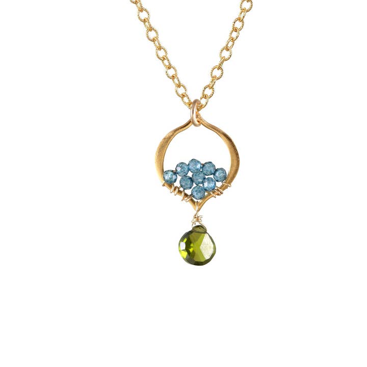 COLLIER N-3785 QUARTZ BLEU LONDON, ZIRCON VERT pour la vente par Alicia Van Fleteren Jewelry Design