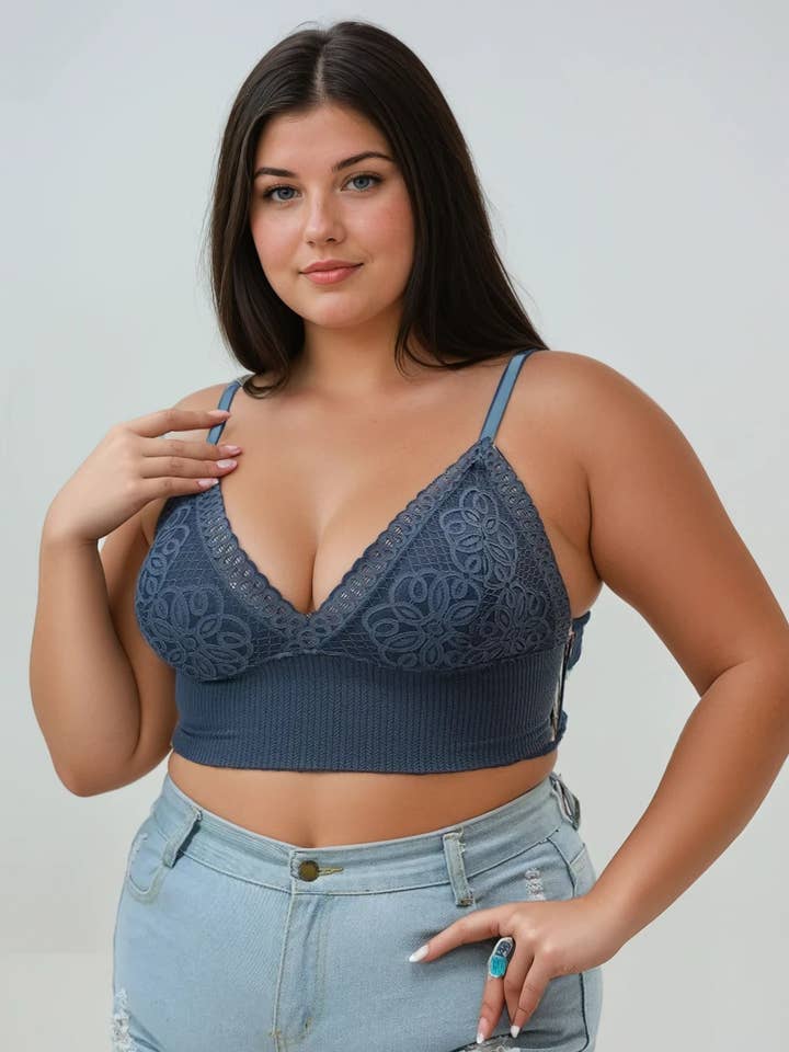 Leto Accessories - Wholesale Bralette - Women's - Plus Size Luxe Loop Lace Lounge Top- Loungewear