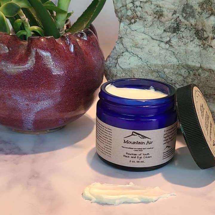 Fountain of Youth Face and Eye Cream, 2 oz., Organic, Anti-aging, Nourishing, Moisturizing, Aloe Vera, Hyaluronic Acid, Vegan, Sustainable for wholesale by Mountain Air Body Care