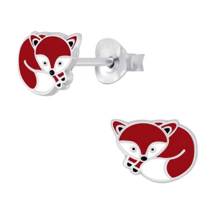 Laimons Fox, orecchini a bottone per bambini, 8 x 6 mm, rosso/marrone, bianco, in argento Sterling 925 per la vendita all'ingrosso da parte di LIV & LENN