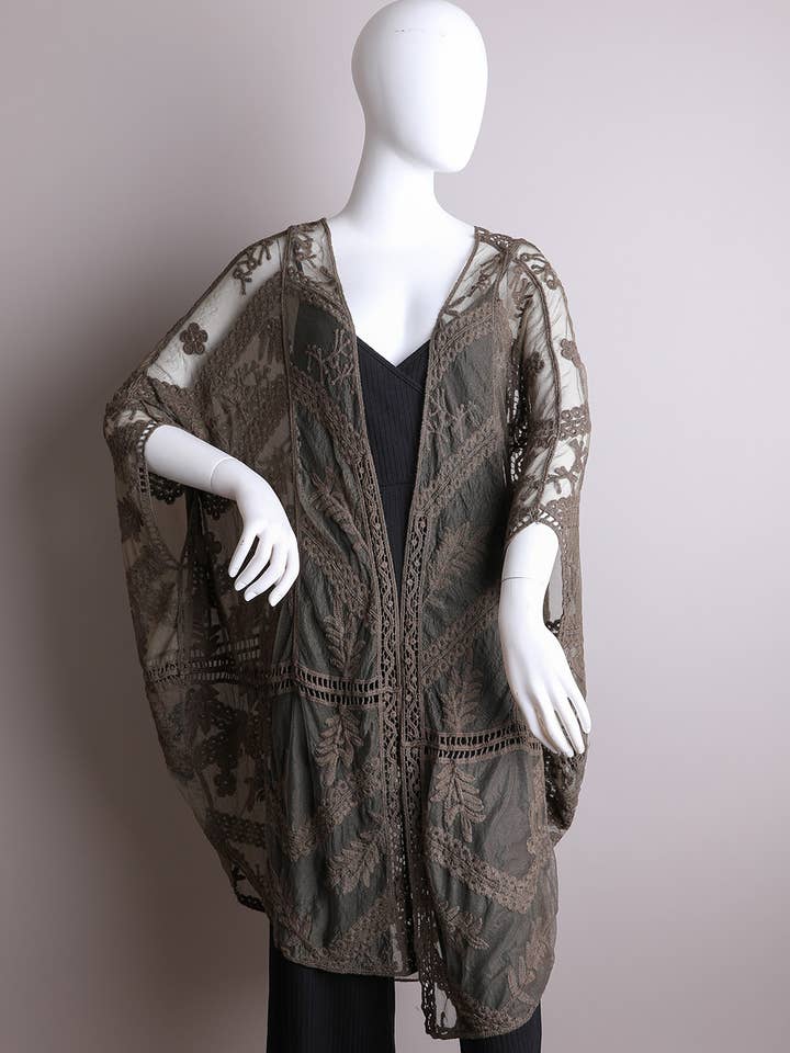Leto Accessories - Wholesale Kimono - Women's - Ethereal Embroidered Mesh Leaf Kimono