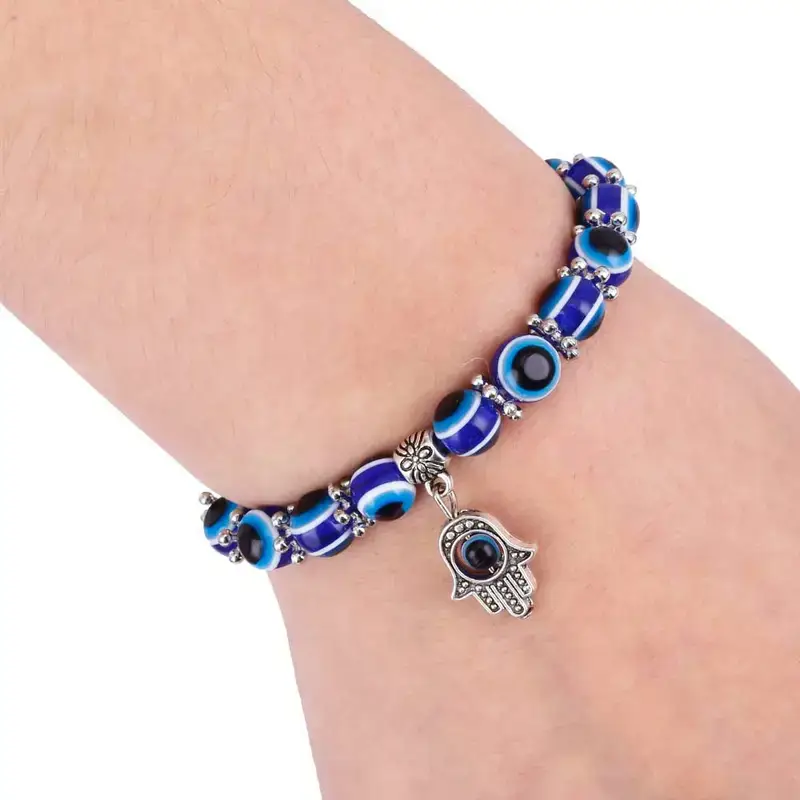 Magnifique Hearts - Wholesale Beaded Bracelet - Evil Eye Bracelet: Chakra Beads, Unisex  Hamsa Hand Pendant2