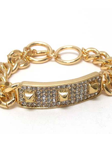 ( A680 ) CRYSTAL SPIKE ON PLATE THICK BRACELET for wholesale by Jewelry Max
