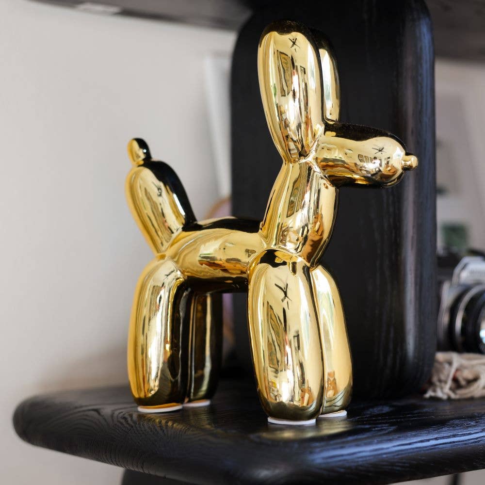 Flora Bunda Inc - Vente Sculpture - Sculpture Chien en Ballon Doré Métallique de 26,7 cm2