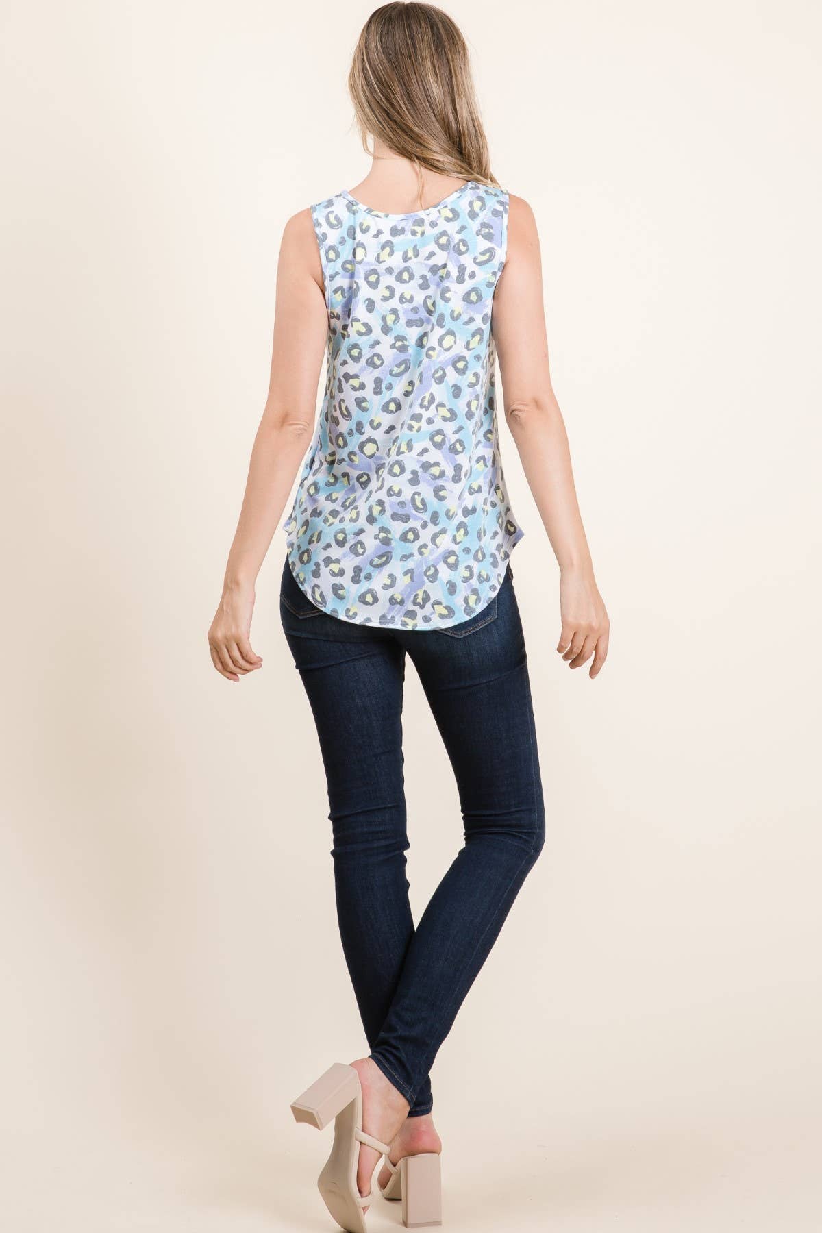 Blue TA1617 Pastel Leopard Sleeveless Tank for wholesale on Faire4