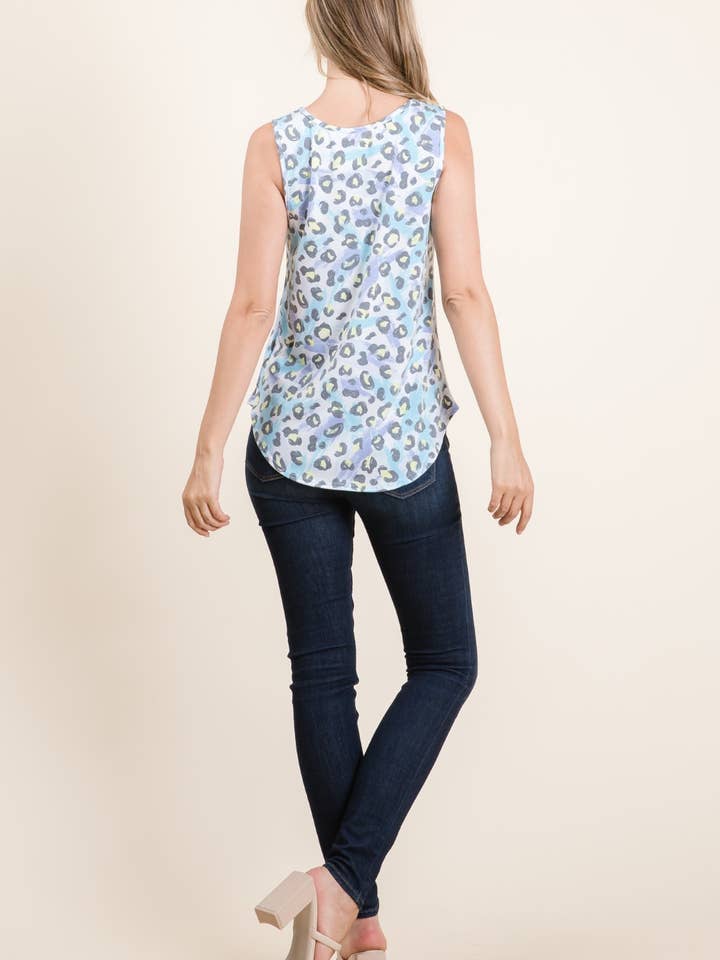 Blue TA1617 Pastel Leopard Sleeveless Tank for wholesale on Faire4