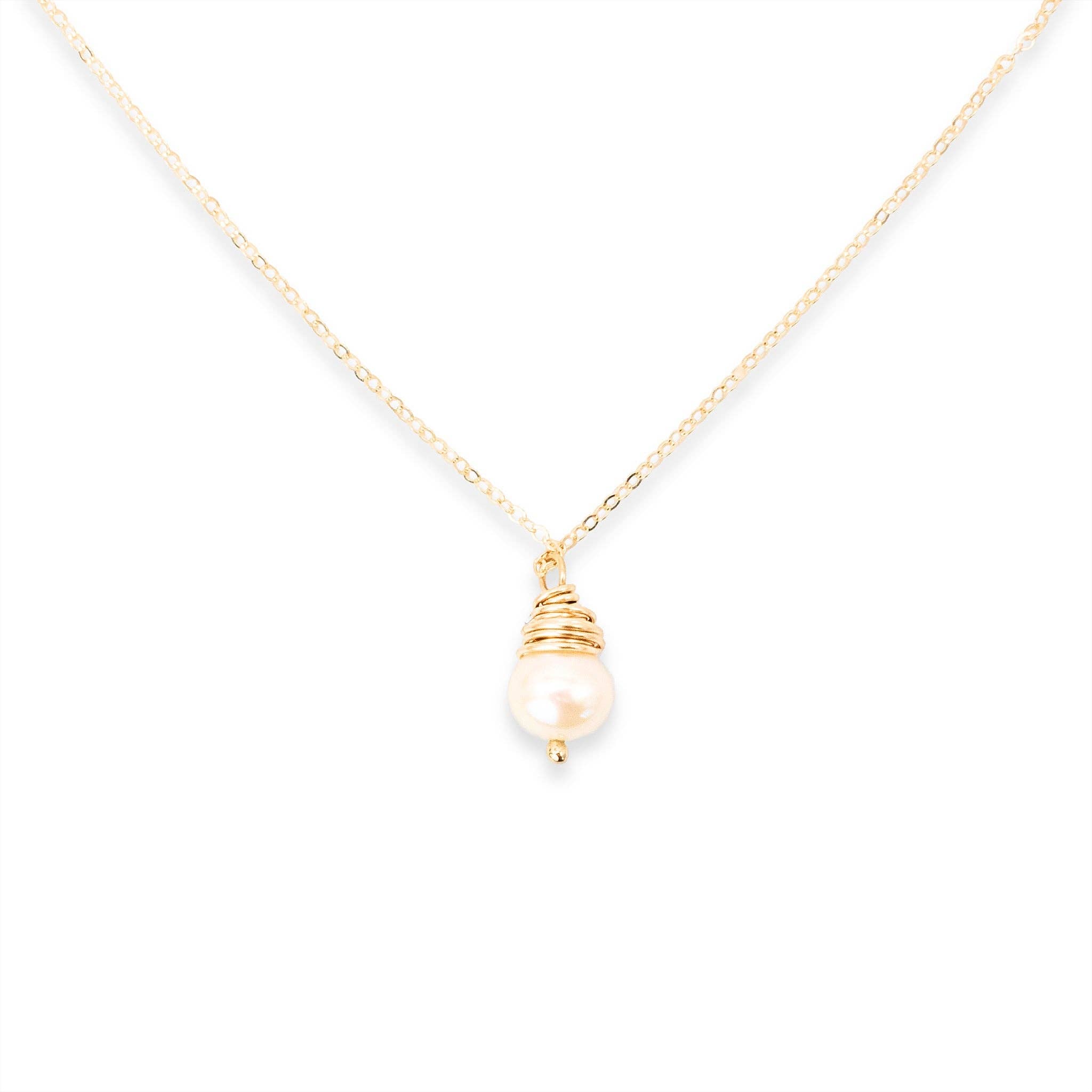 J + I Jewelry - Wholesale Pendant/Charm Necklace - Simple Gold Wrapped Pearl Necklace2